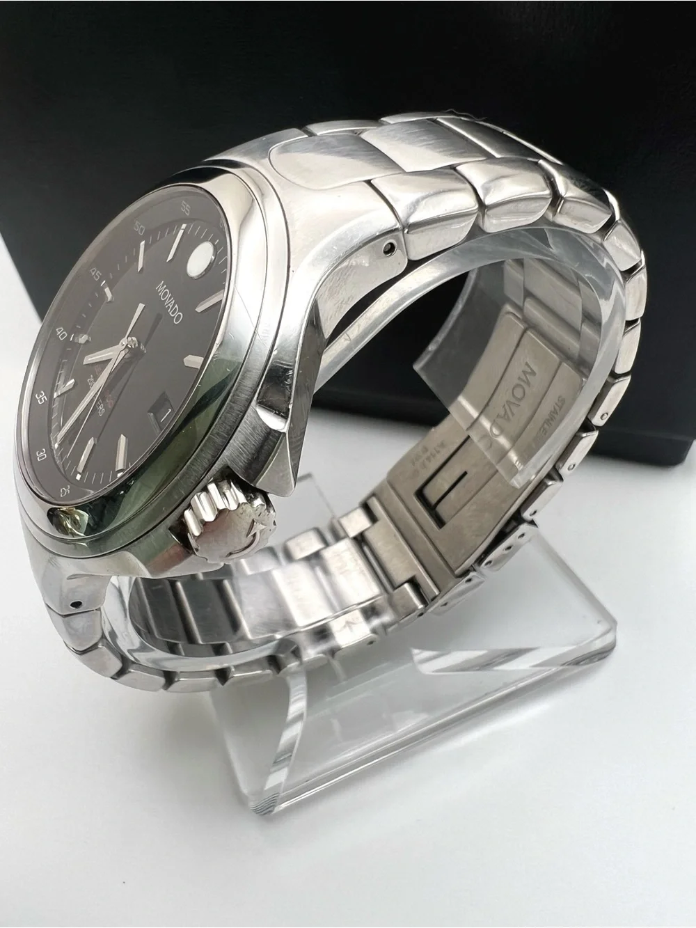 Movado Men's Silver Stainless Steel Watch with Black Dial